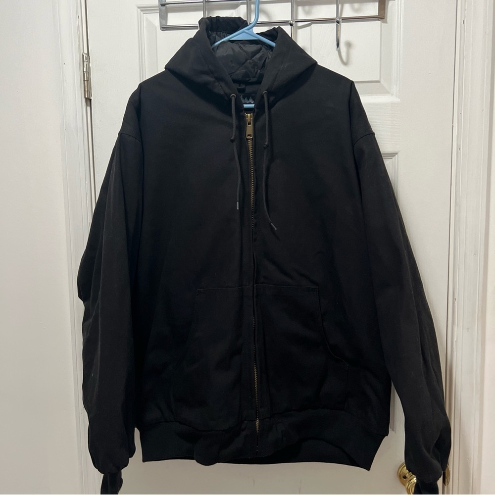 World Famous Sports Hooded Black Canvas Work Wear Jacket Zip up Sportsman